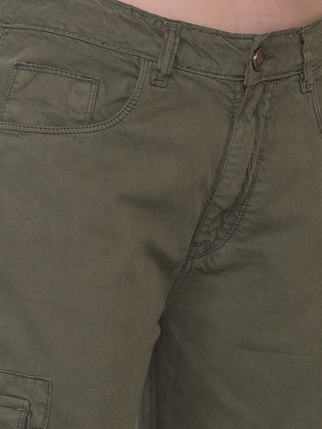 Women's Olive 100% Cotton Cargo Jeans-Women Jeans-Crimsoune Club