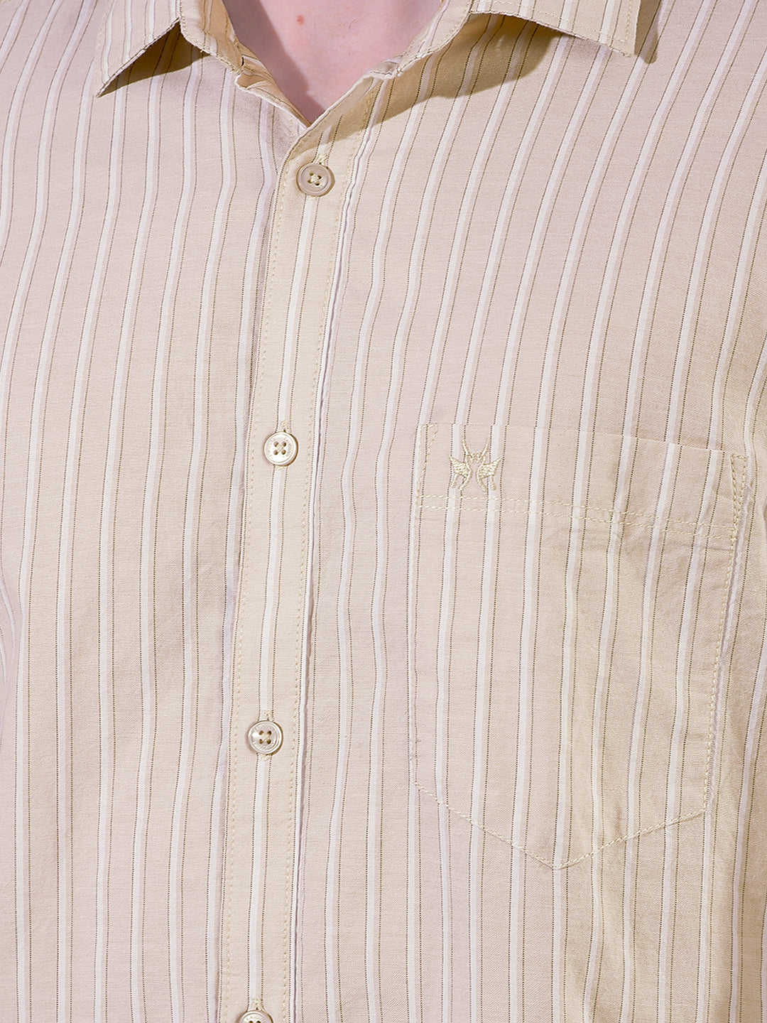 Beige 100% Cotton Vertical Stripes Shirt