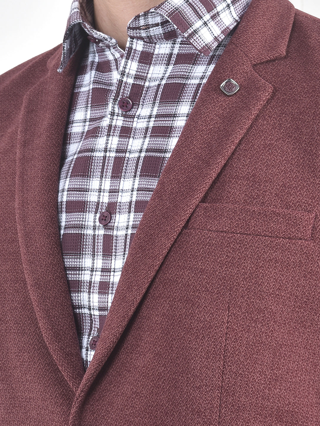 Maroon Textured Single-Breasted Blazer