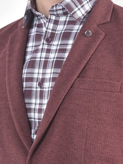 Maroon Textured Single-Breasted Blazer