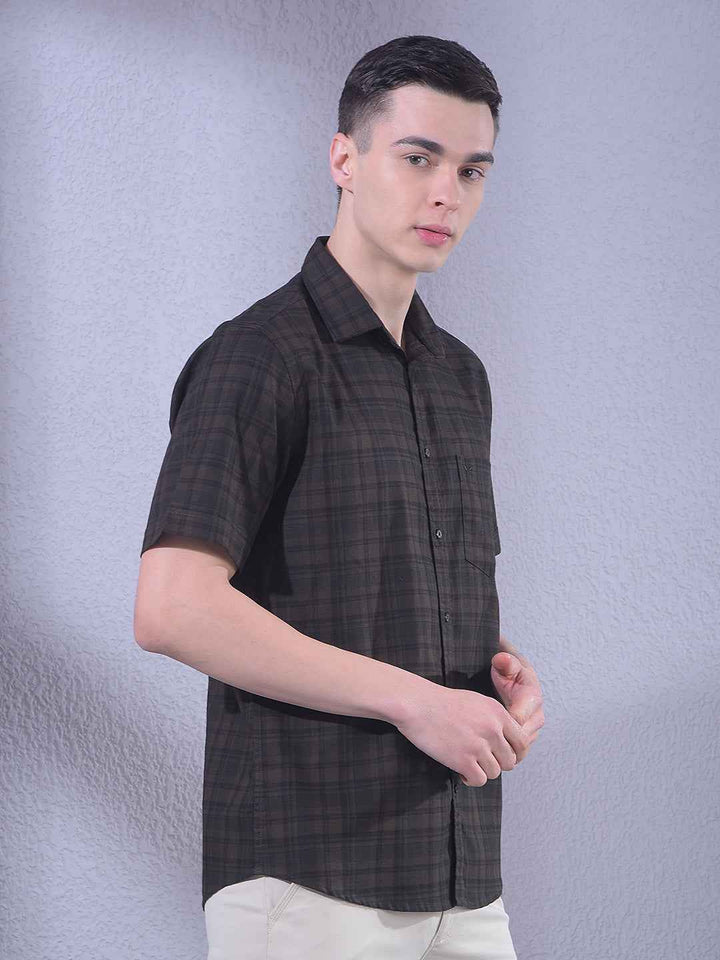 Brown 100% Cotton Checked Shirt