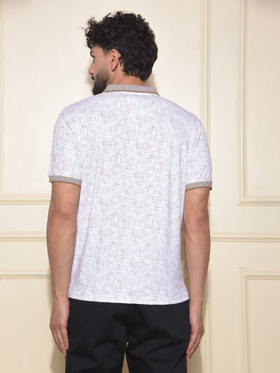 Brown Printed Polo Neck 100% Cotton T-Shirt