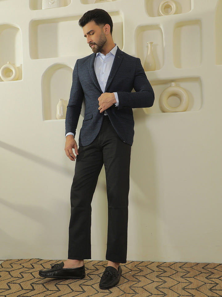 Blue Checked Notch Lapel Blazer
