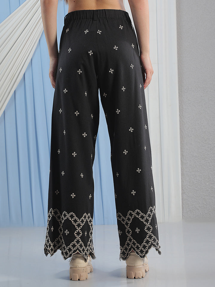 Off White Embroidered Casual Trousers