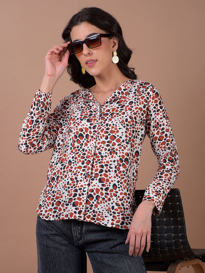 Maroon Printed V-Neck Shirt