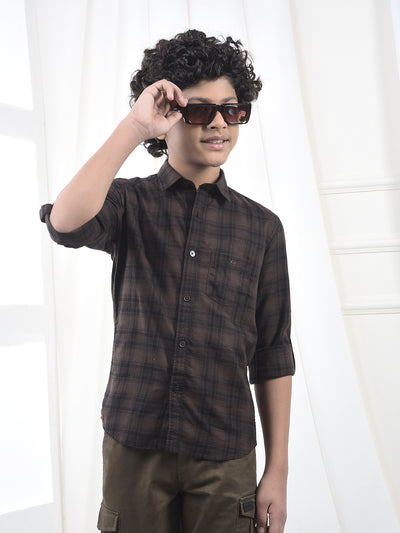 Brown Checked 100% Cotton Shirt