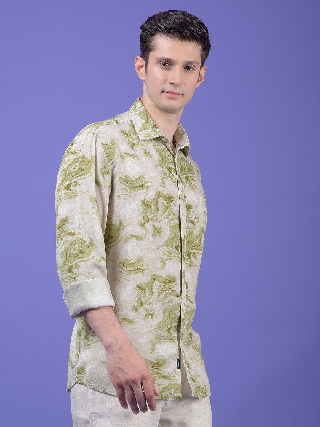 Green Printed Linen Shirt