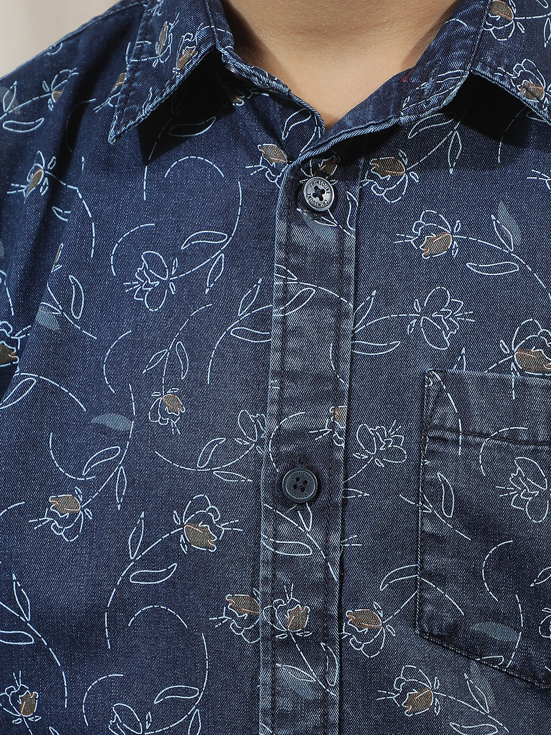 Navy Blue 100% Cotton Floral Print Shirt