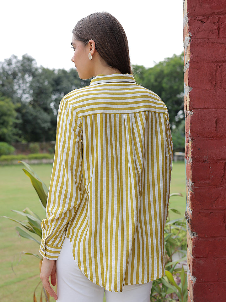 Relaxed Moss Olive Striped Shirt
