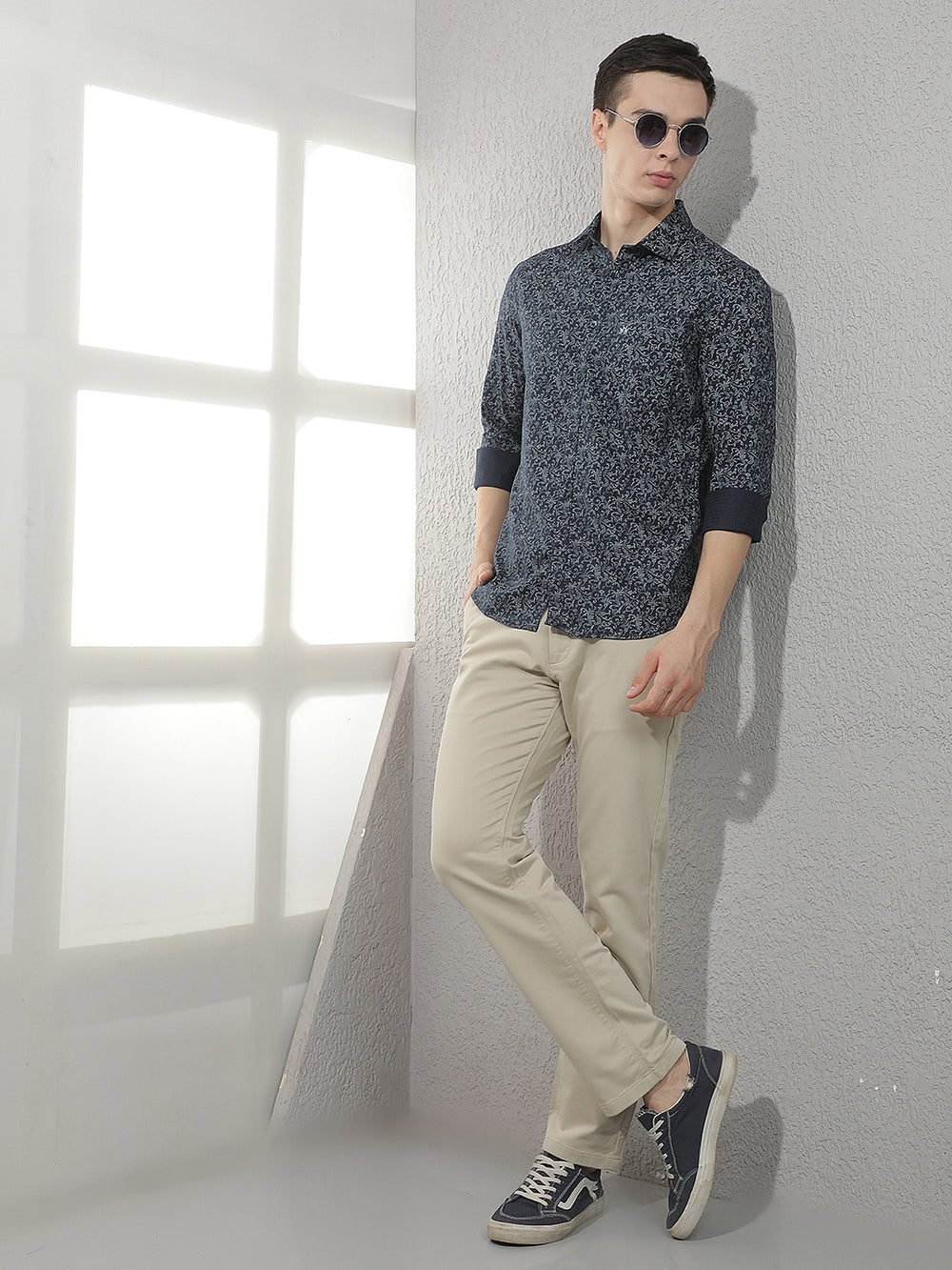 Navy Blue Paisley Print Shirt