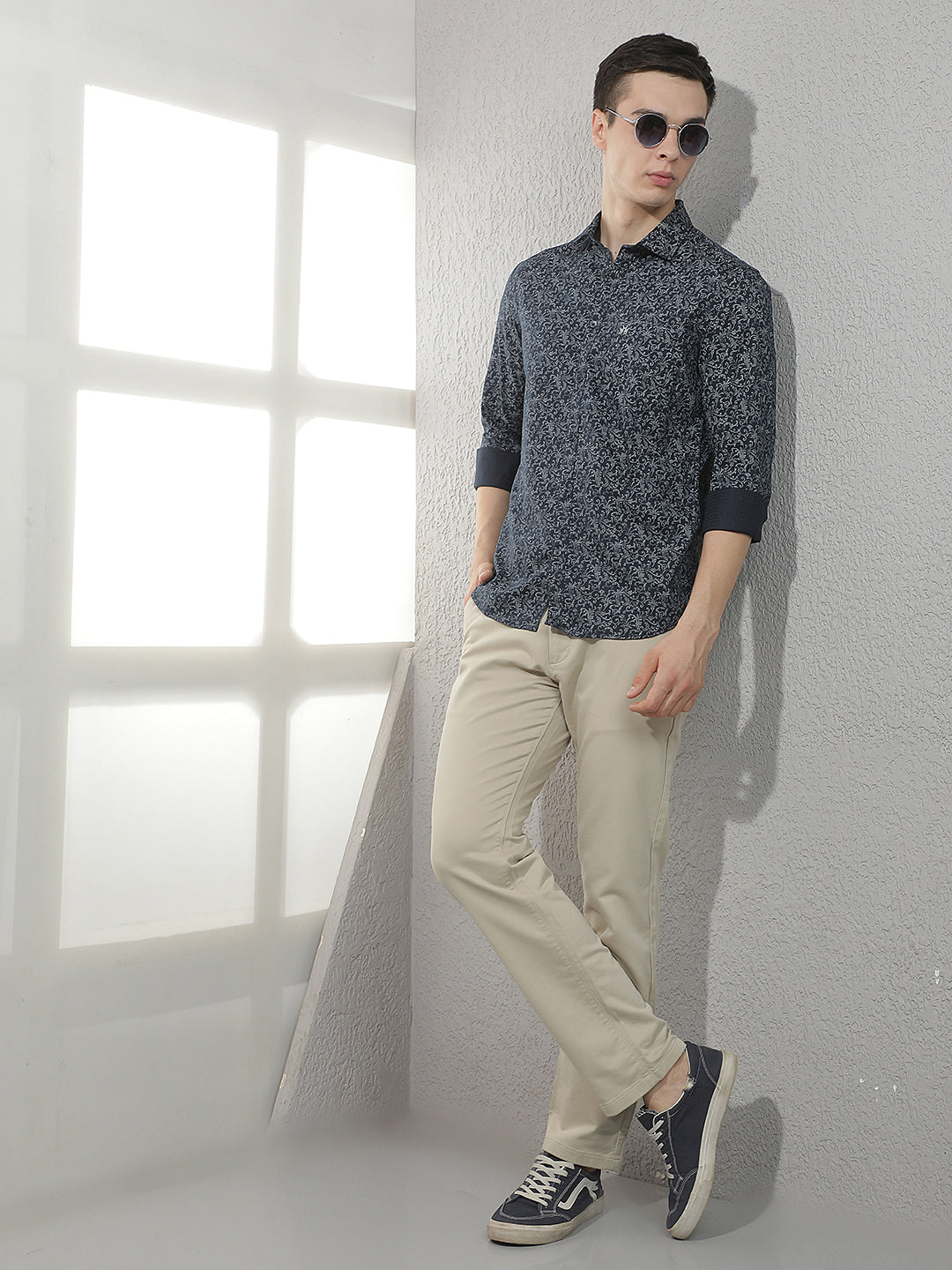 Navy Blue Paisley Print Shirt