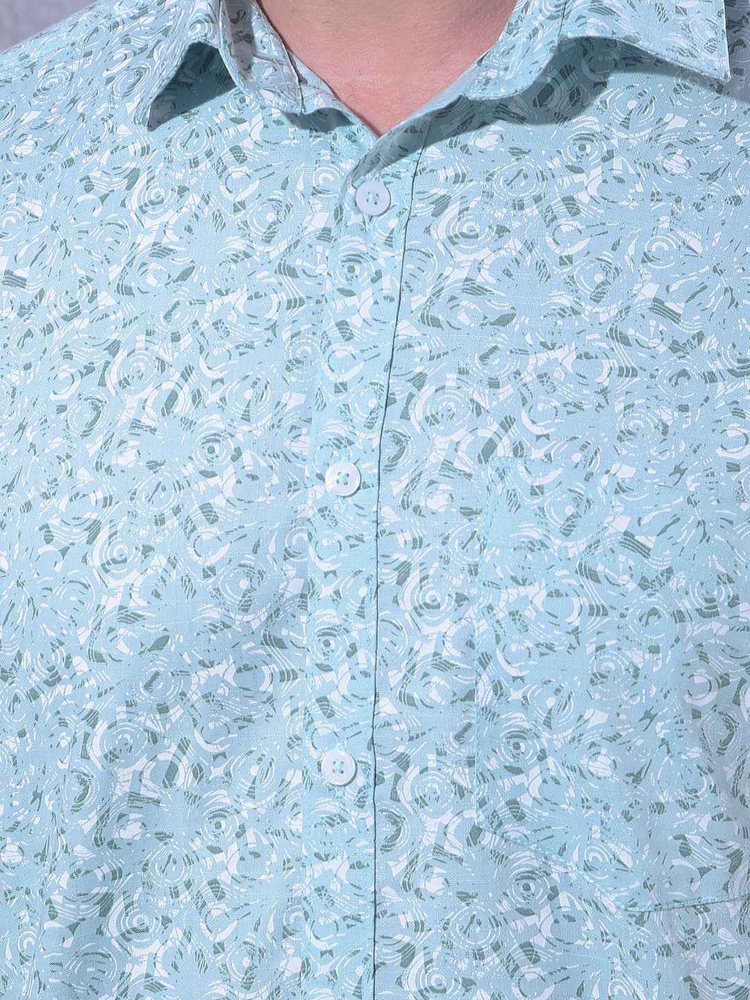 Green Linen Printed Shirt