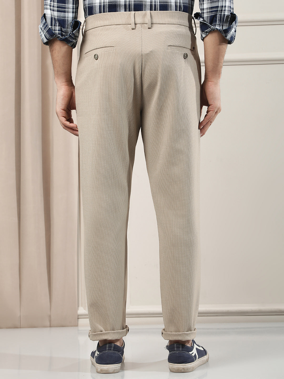 Beige Textured Knitted Trousers