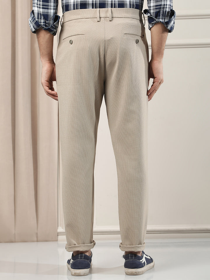 Beige Textured Knitted Trousers