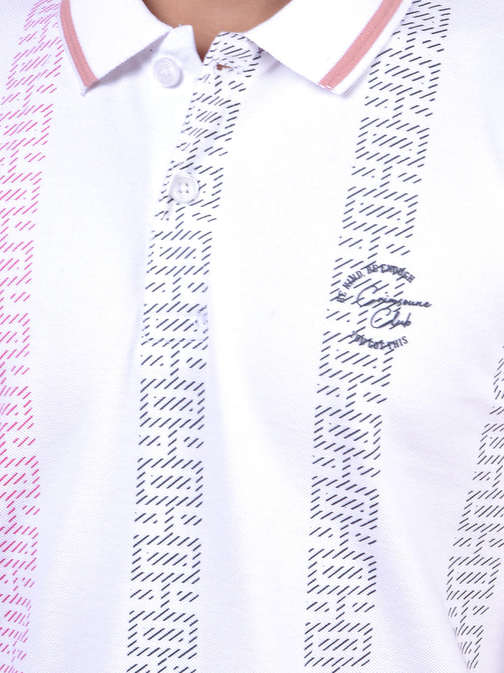 White Printed Polo Neck T-Shirt
