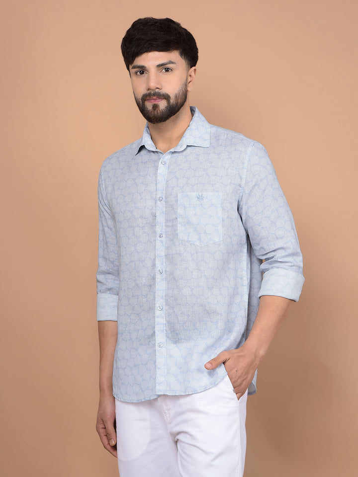 Blue Printed Linen Shirt-Men Shirts-Crimsoune Club