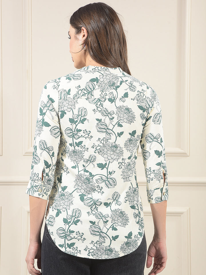 Green Floral Printed V-Neck Top
