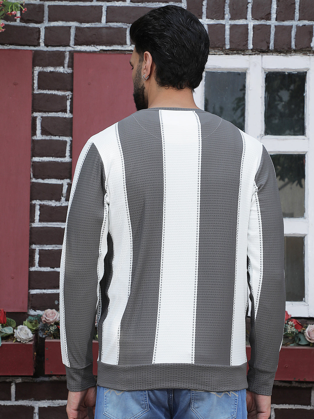 Grey Vertical Striped Sweatshirt