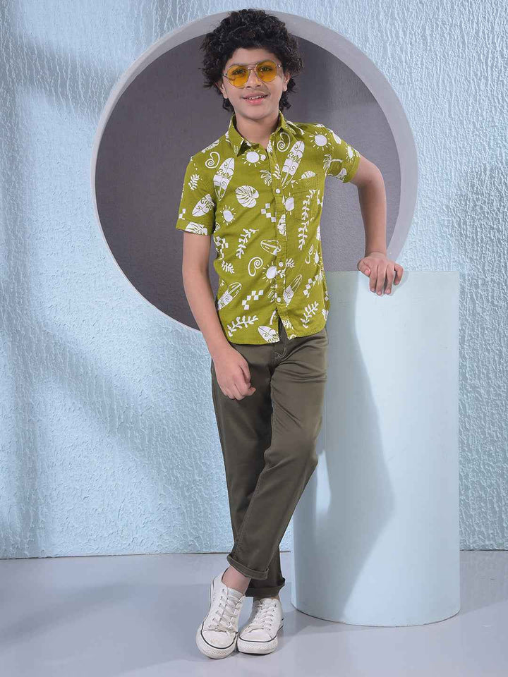 Olive Motif Print 100% Cotton Shirt