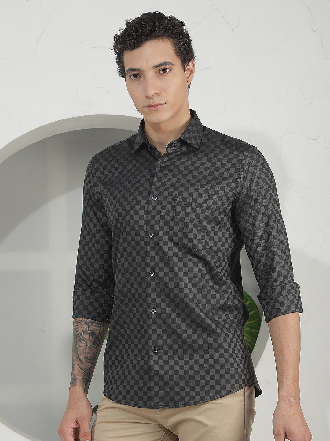 Black Geometric Print 100% Cotton Shirt