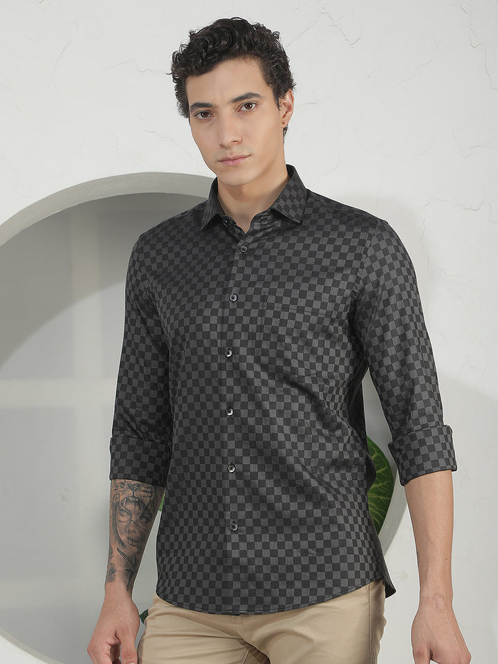 Black Geometric Print 100% Cotton Shirt