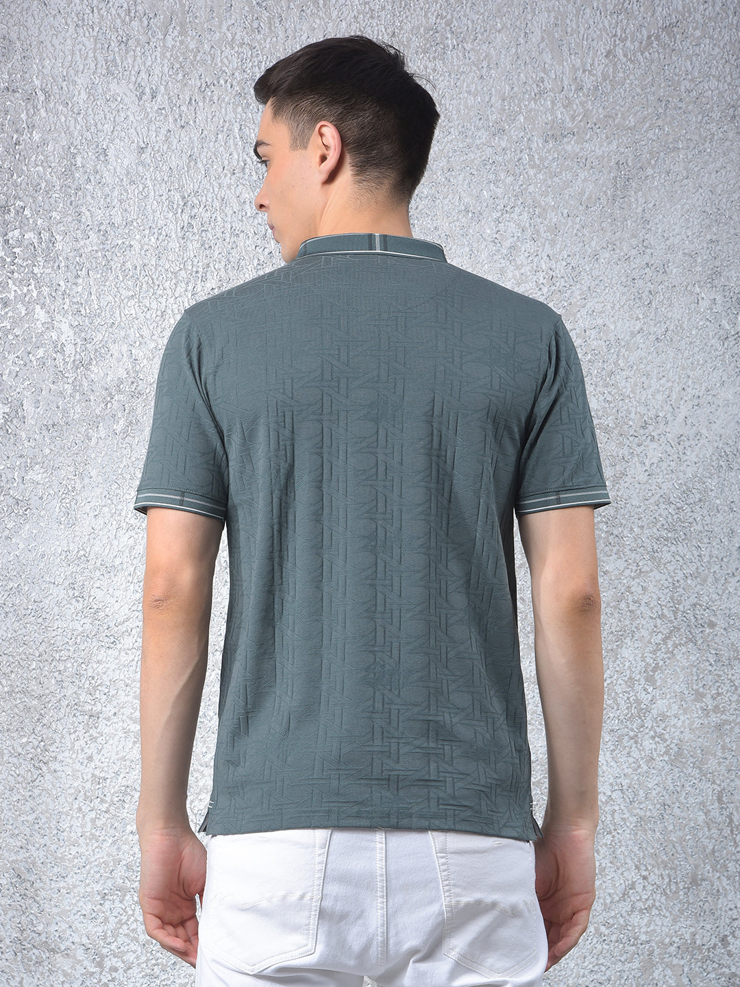 Green Printed Polo-Neck T-Shirt