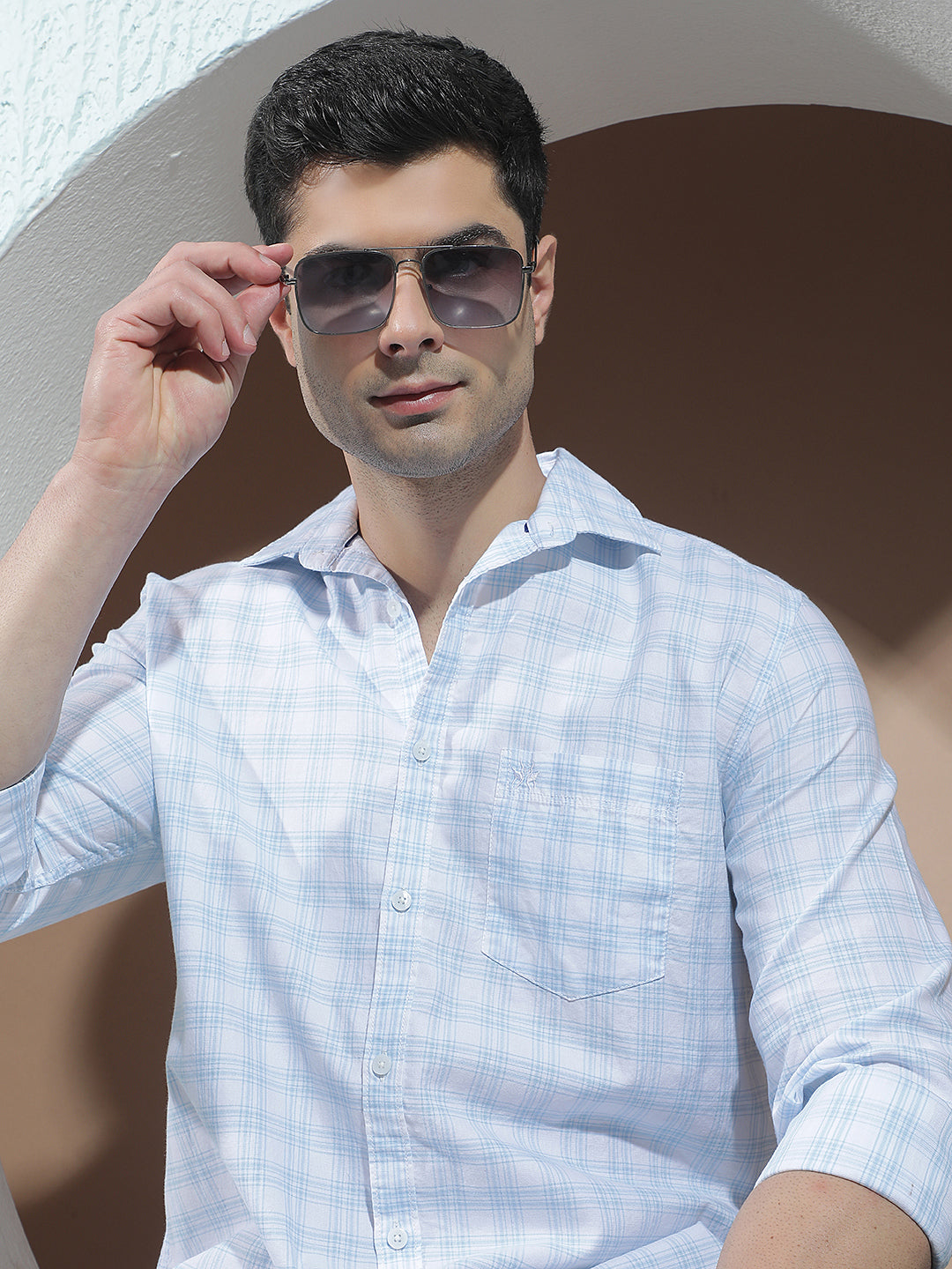 White 100% Cotton Checked Shirt