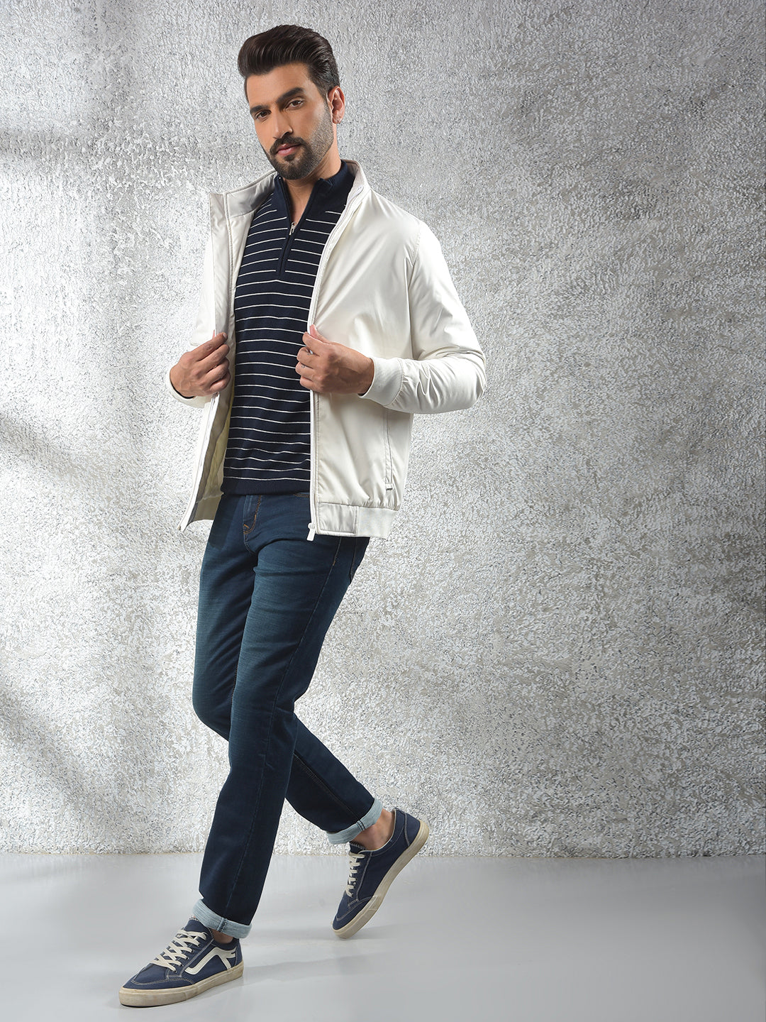 Modern Detailing Cream Puffer Jacket