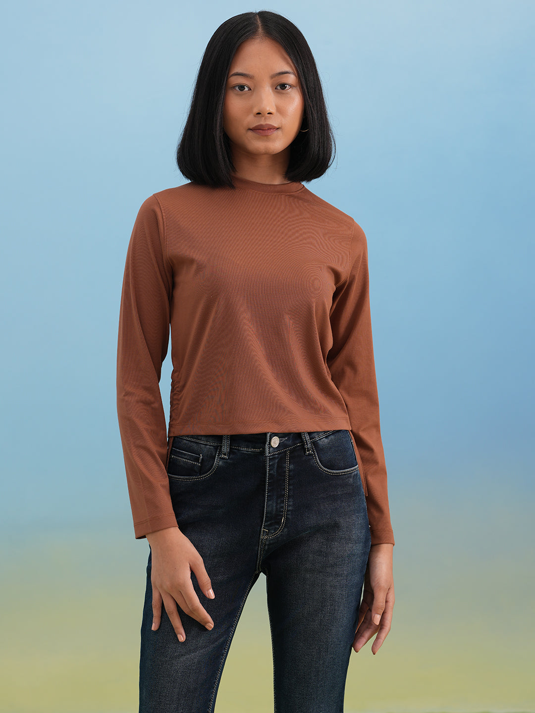 Warm Brown Solid Knit Tee