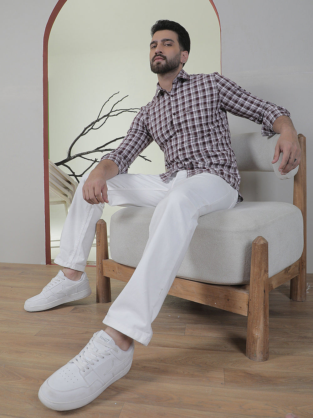 Brown Checked 100% Cotton Shirt