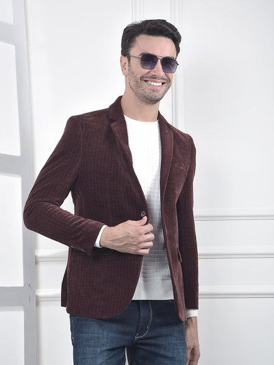 Wine Corduroy Single-Breasted Blazer
