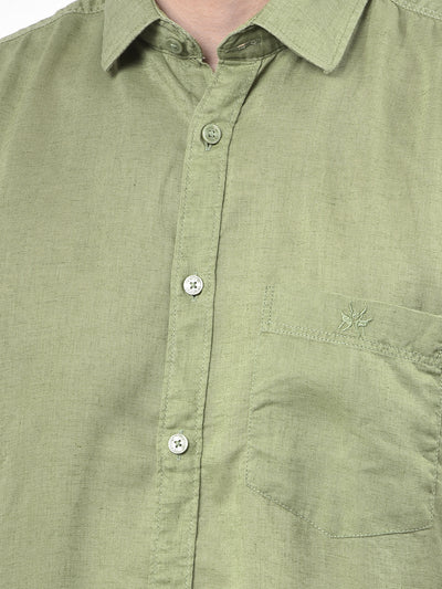 Olive Green Pure Linen Casual Shirt
