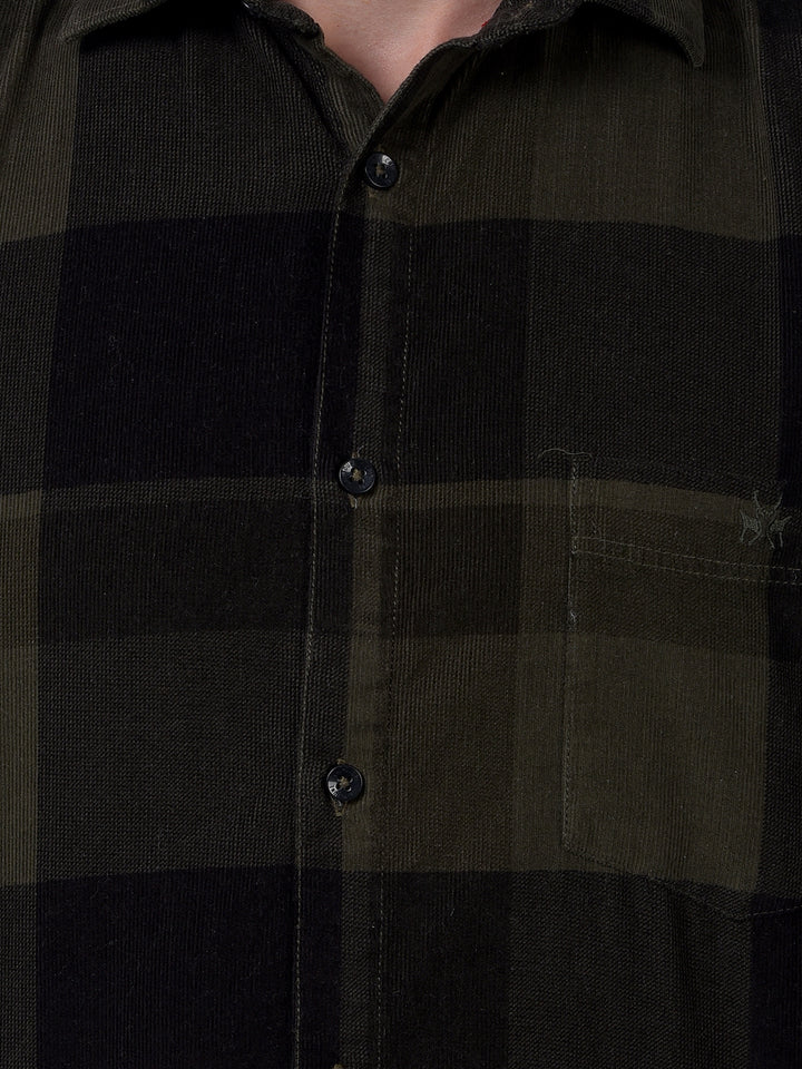 Olive Checked 100% Cotton Corduroy Shirt