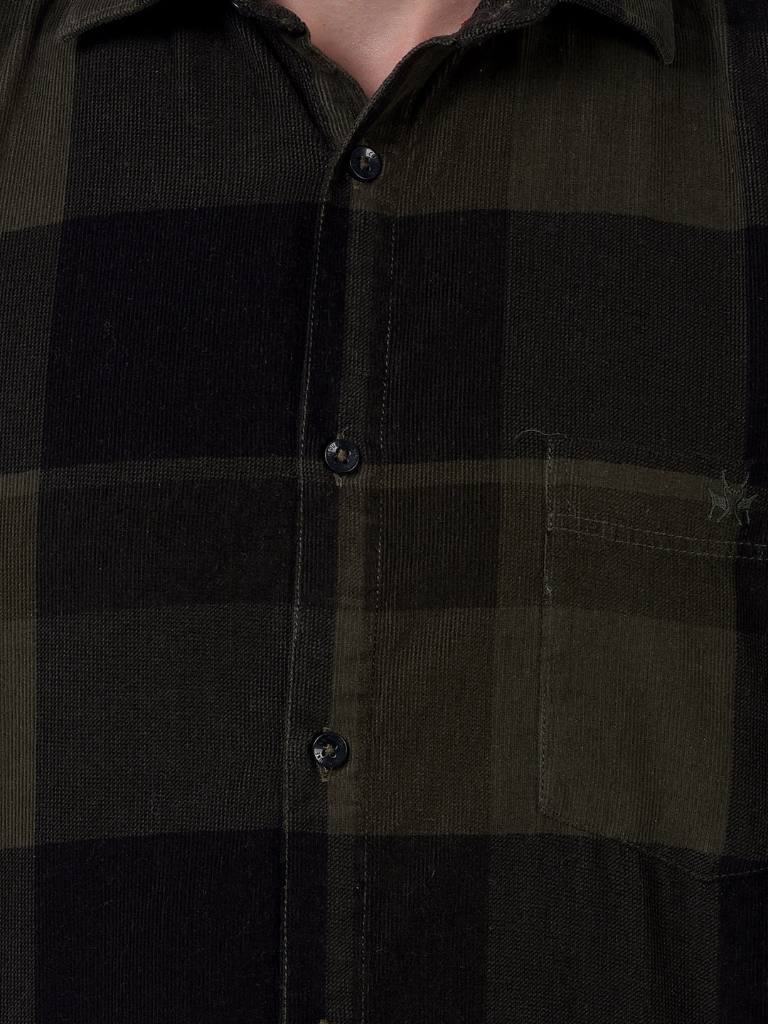 Olive Checked 100% Cotton Corduroy Shirt