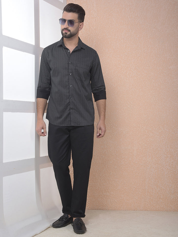 Black Fine Stripe Casual Shirt
