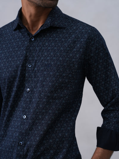 Navy Blue Printed Shirt