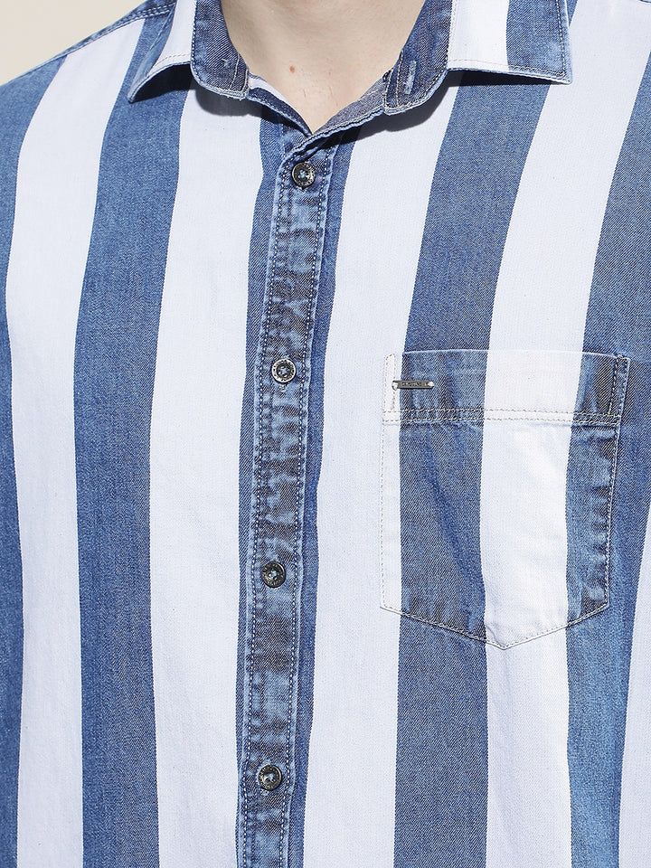 Blue Vertical Stripes 100% Cotton Shirt