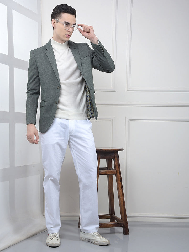 Green Notched Lapel Single Breasted Blazer