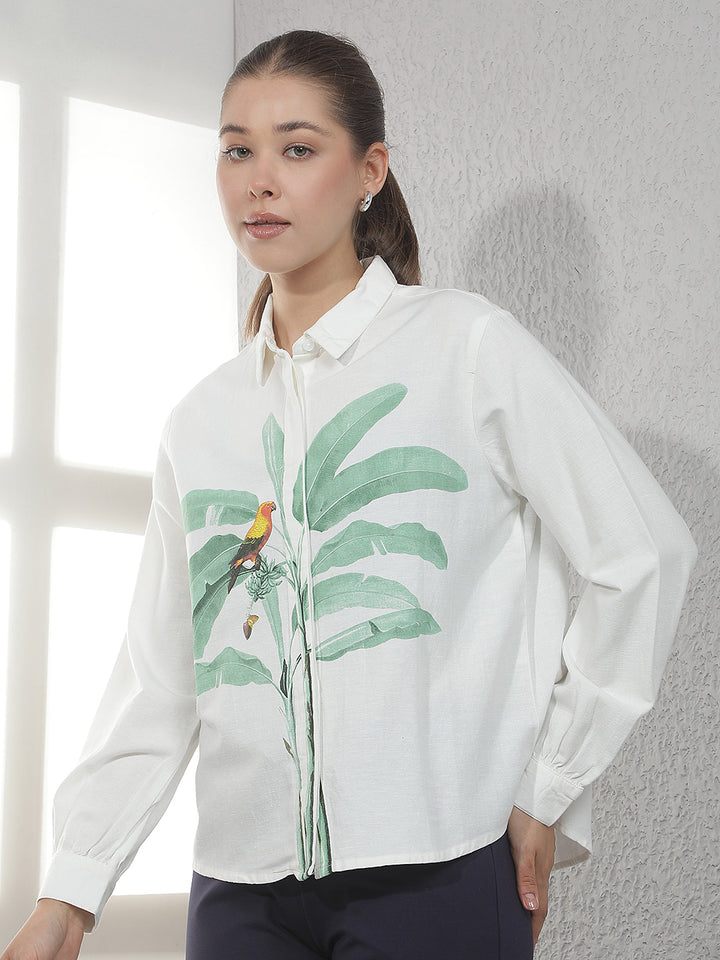 Off White Graphic Print Linen Shirt