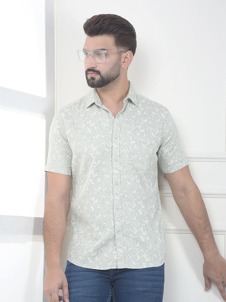 Green Floral Printed 100% Cotton Shirt