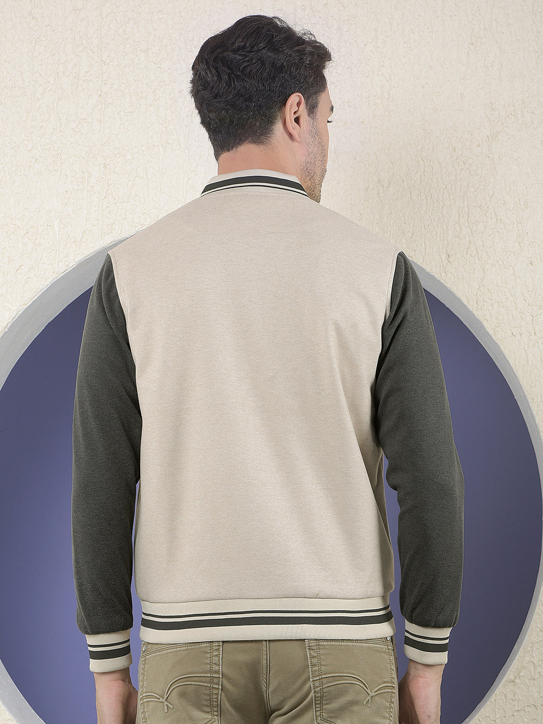 Beige Varsity Shacket With Slogan Printed