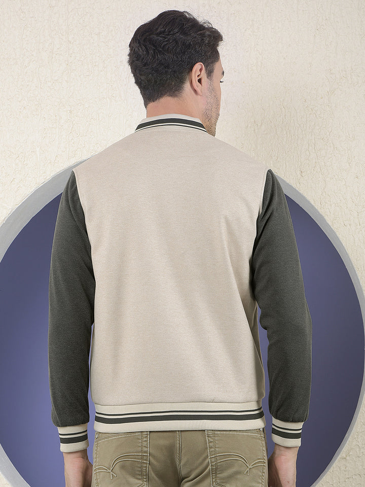 Beige Varsity Shacket With Slogan Printed