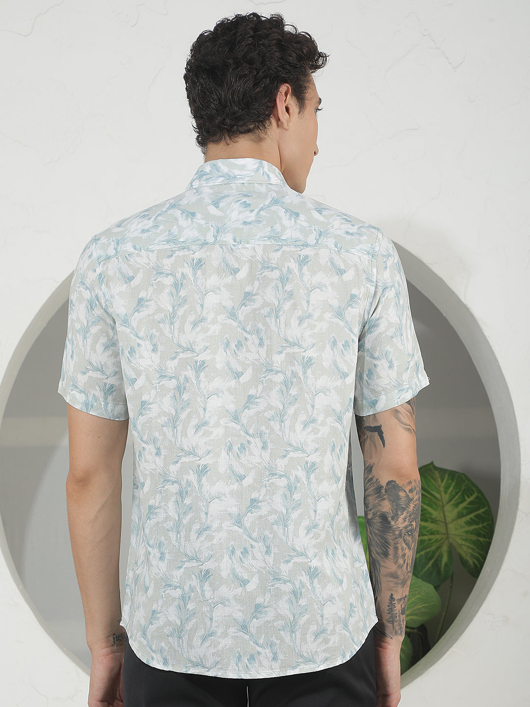 Blue Floral Print Linen Shirt