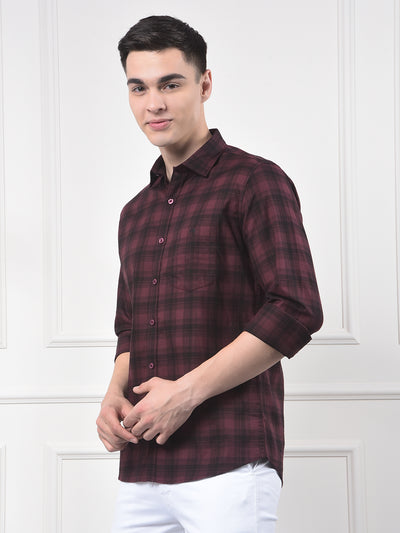 Maroon Checked 100% Cotton Shirt