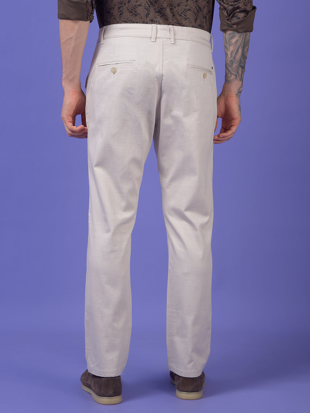 Beige Printed Trousers