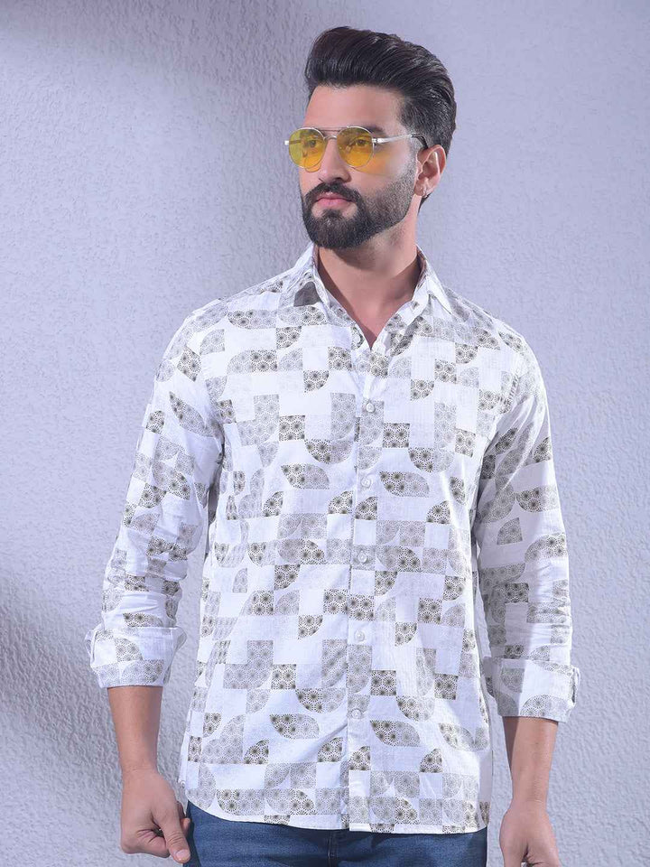 Olive Printed 100% Cotton Shirt