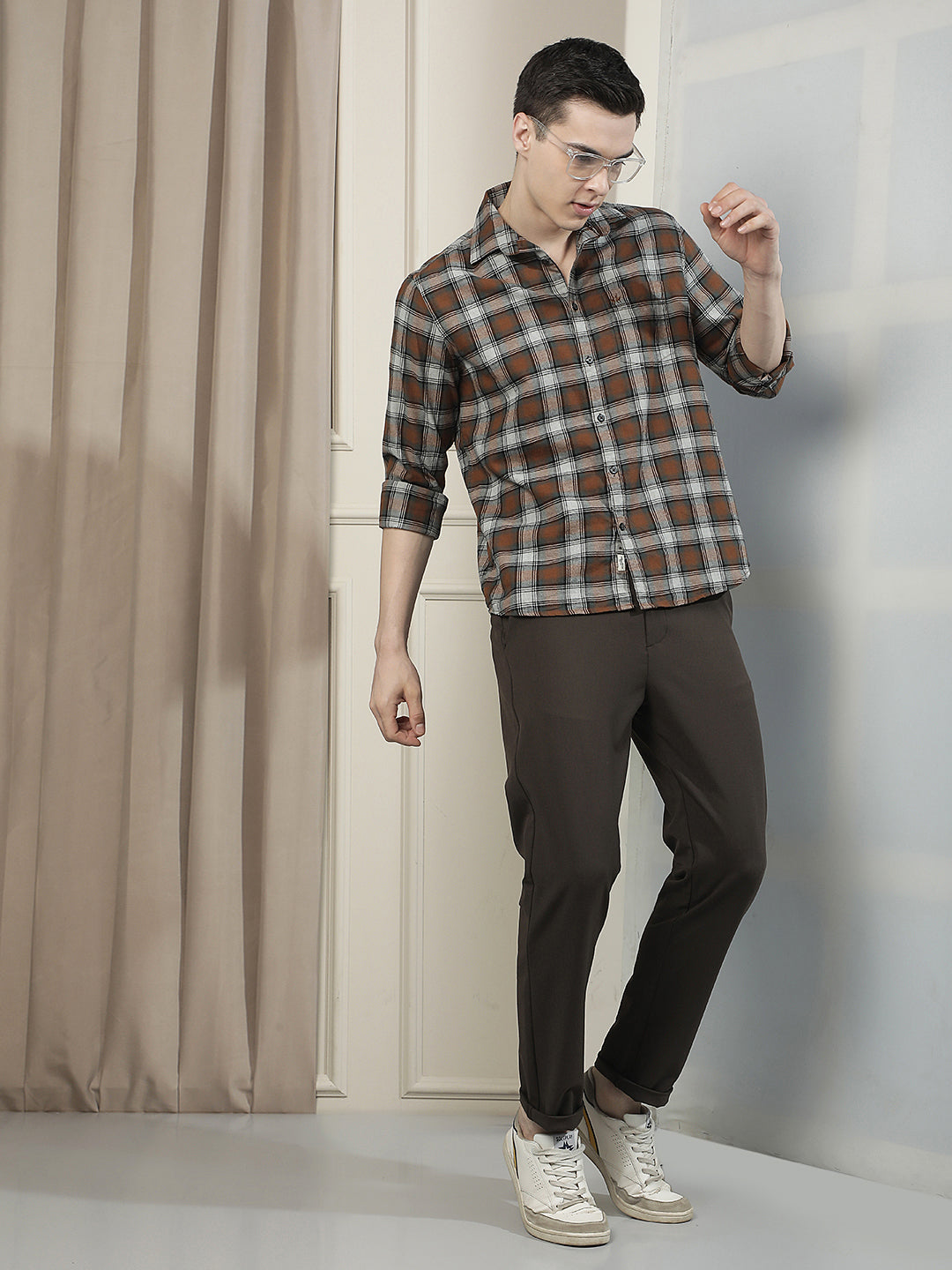 Brown Checked 100% Cotton Shirt