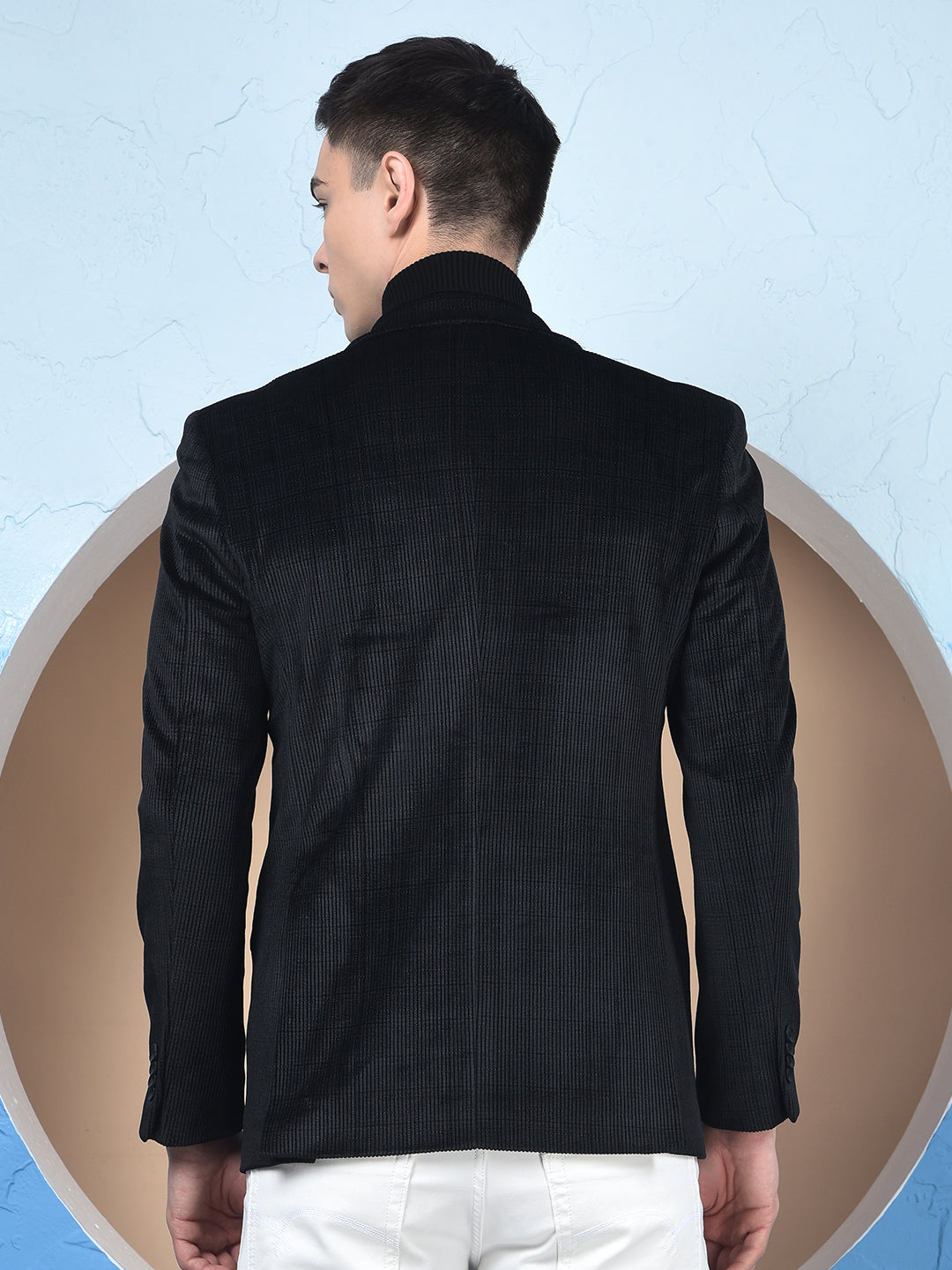 Black Checked Notched Lapel Single-Breasted Blazer
