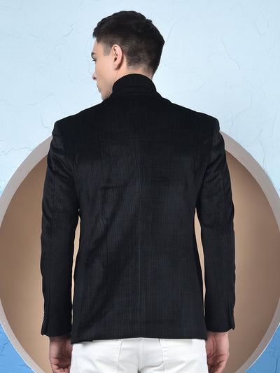 Black Checked Notched Lapel Single-Breasted Blazer