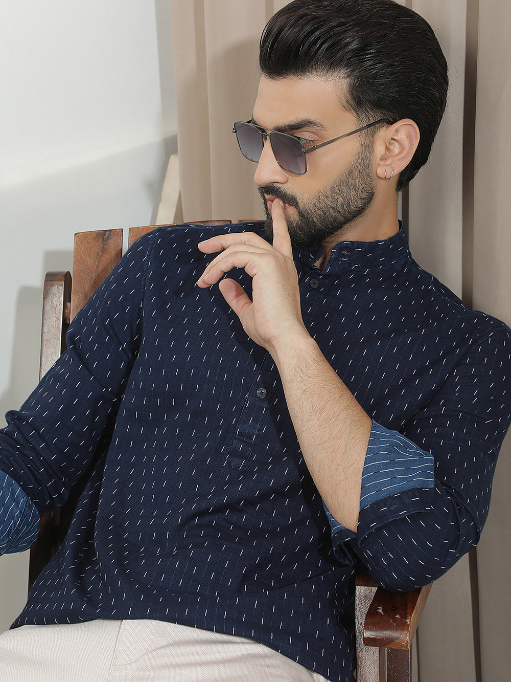 Blue Vertical Striped 100% Cotton Kurta